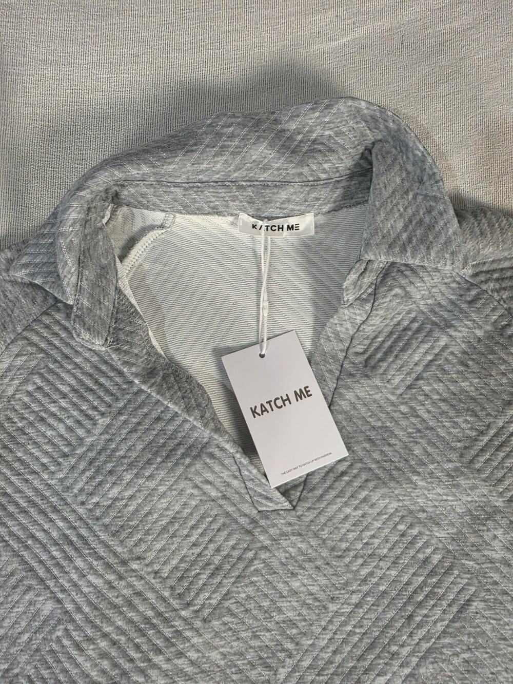 Katch Me Quilted Polo Collar Sweatshirt Gray NWT L